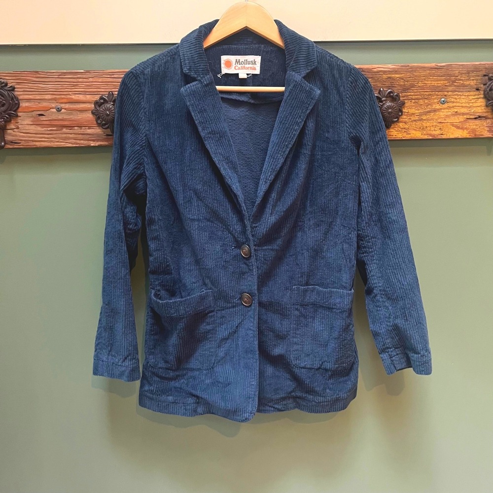 Mollusk California Navy Blue Corduroy Blazer Jacket Small Wide Wale Cotton